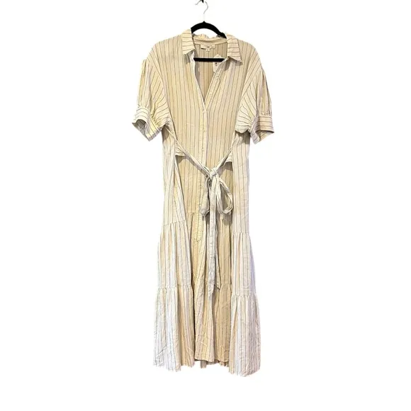 Marissa Webb Collective Tie Waist Linen Midi Dress women size 14 EUC RtR
