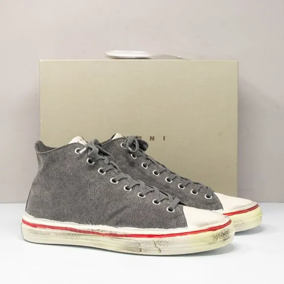 MARNI Olona Distressed Grey Canvas High-top Sneakers Men's 12 M