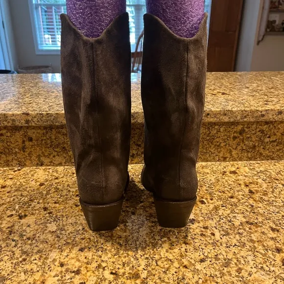 Marsell Brown Suede Cowboy Western Style Boots 37.5 US 7.5 Low Block Heels