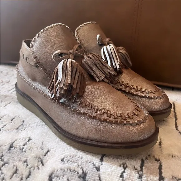 MARTHA STEWART X AEROSOLES Shirley Bronze Metallic Leather Tassle Moccasins 8.5