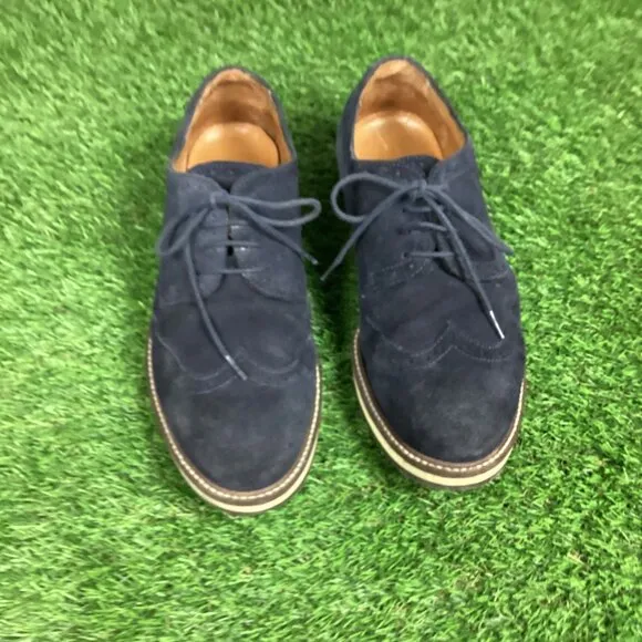 Massimo Dutti Blue Suede Leather Oxford Shoes 40