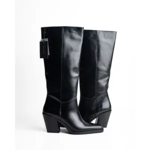 Massimo Dutti Knee High Boots Heeled Leather Black EU 38 US 7.5 1062/250 NWT