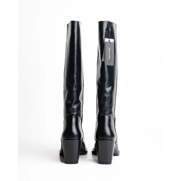 Massimo Dutti Knee High Boots Heeled Leather Black EU 38 US 7.5 1062/250 NWT
