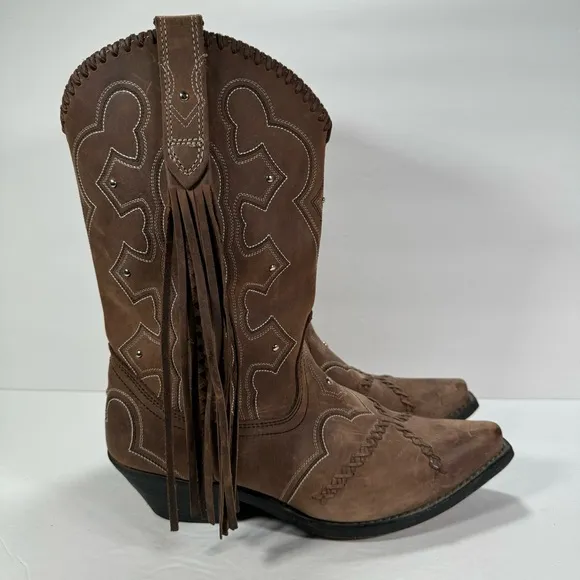 Masterson Boot Co Rockin Country Brown Leather Fringe Cowboy Boots Women’s 10M