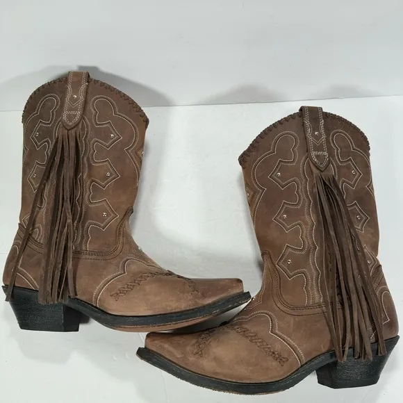 Masterson Boot Co Rockin Country Brown Leather Fringe Cowboy Boots Women’s 10M