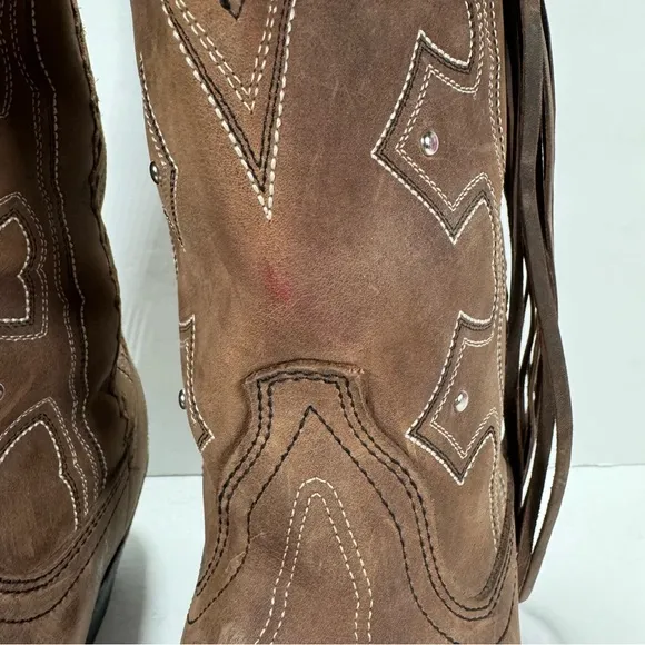Masterson Boot Co Rockin Country Brown Leather Fringe Cowboy Boots Women’s 10M