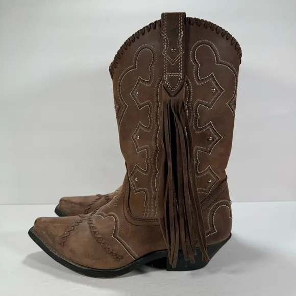 Masterson Boot Co Rockin Country Brown Leather Fringe Cowboy Boots Women’s 10M