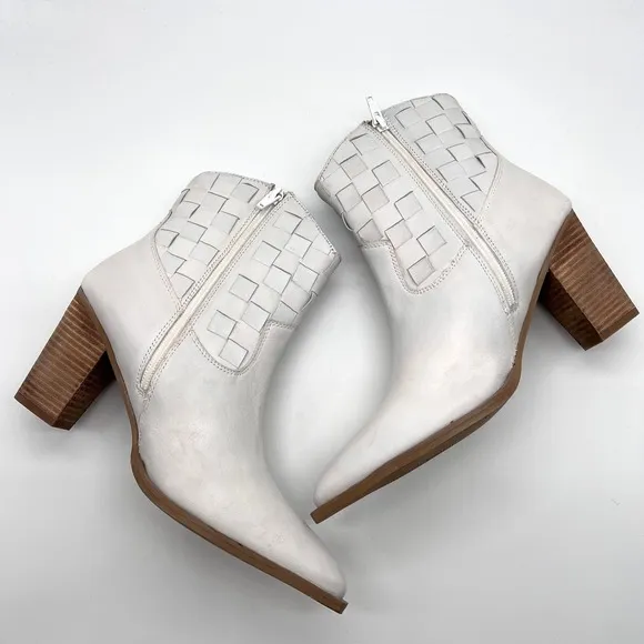 MATISSE Dawn Western Boots Womens 9 White Leather Woven Cowboy Stacked Heel NEW