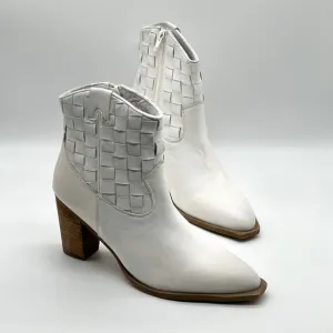 MATISSE Dawn Western Boots Womens 9 White Leather Woven Cowboy Stacked Heel NEW