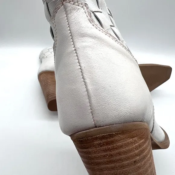 MATISSE Dawn Western Boots Womens 9 White Leather Woven Cowboy Stacked Heel NEW