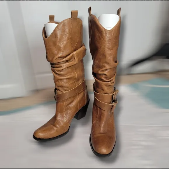 Matisse Willee Block High Heeled Knee Length Scrunch Leather Western Boots 9.5 M