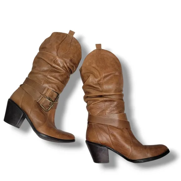 Matisse Willee Block High Heeled Knee Length Scrunch Leather Western Boots 9.5 M
