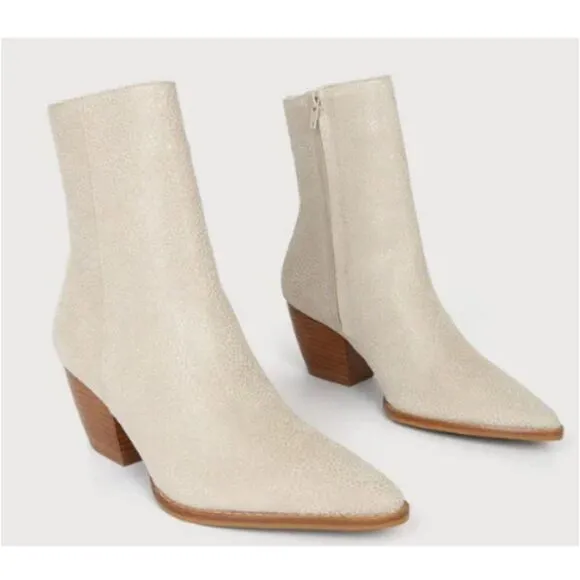 Matisse Women's Size 9.5M Cream Caty Ankle Booties Block Heels Side Zip