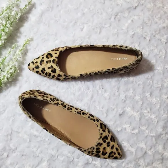 Max and Drew Women size 7 Jaguar Mimi Flat Genuine Leather Calf Hair Animal Prin