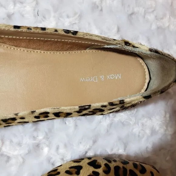 Max and Drew Women size 7 Jaguar Mimi Flat Genuine Leather Calf Hair Animal Prin