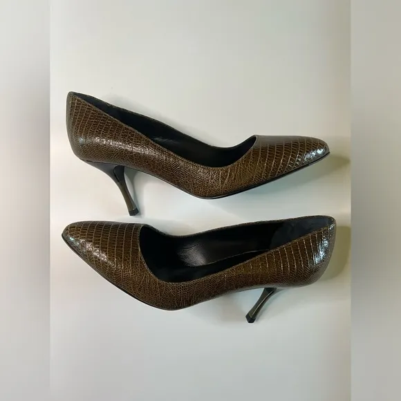 Max Mara Shoes Pumps Almond Toe Embossed Leather Brown Size 7