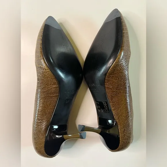 Max Mara Shoes Pumps Almond Toe Embossed Leather Brown Size 7