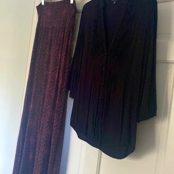 Maxi Skirt High Waist | Fold Over Clay Pink Red Black Tile Pattern ALL SEASON