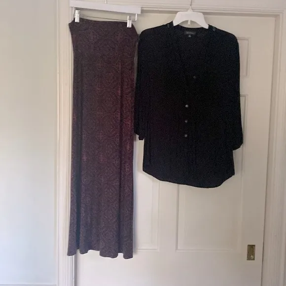 Maxi Skirt High Waist | Fold Over Clay Pink Red Black Tile Pattern ALL SEASON
