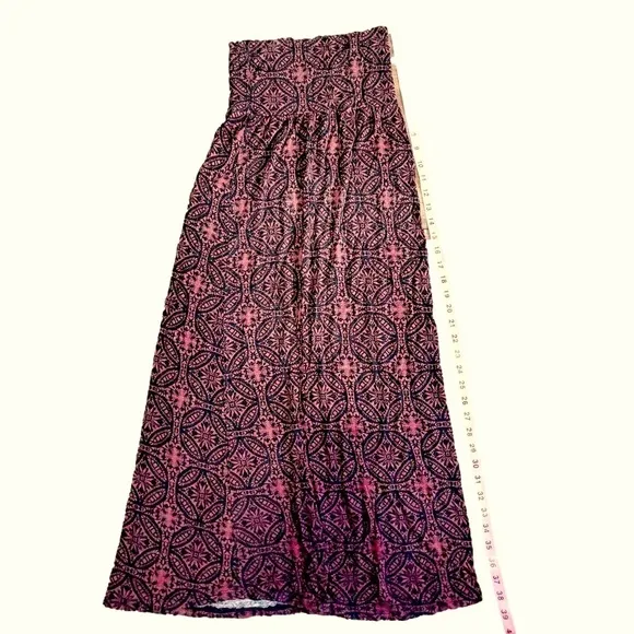 Maxi Skirt High Waist | Fold Over Clay Pink Red Black Tile Pattern ALL SEASON