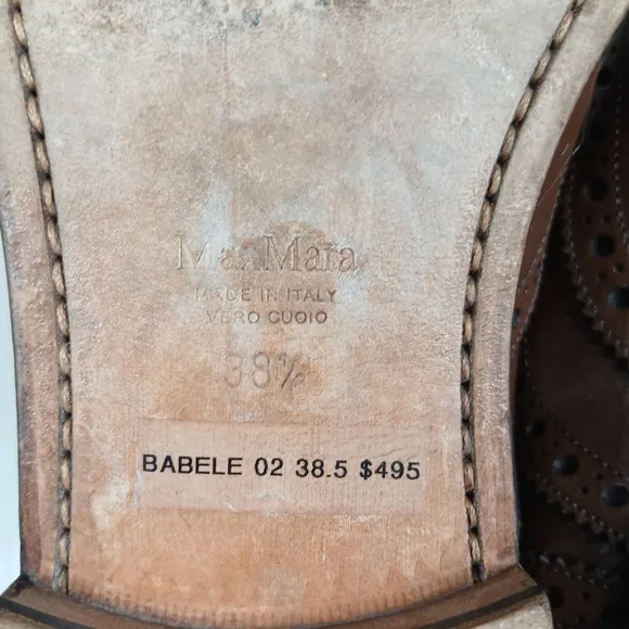 MaxMara Babele 02 Brown Leather Wingtip Brogue Oxford Dress Shoes #1172