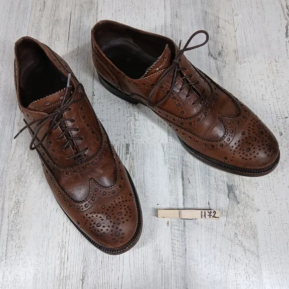MaxMara Babele 02 Brown Leather Wingtip Brogue Oxford Dress Shoes #1172