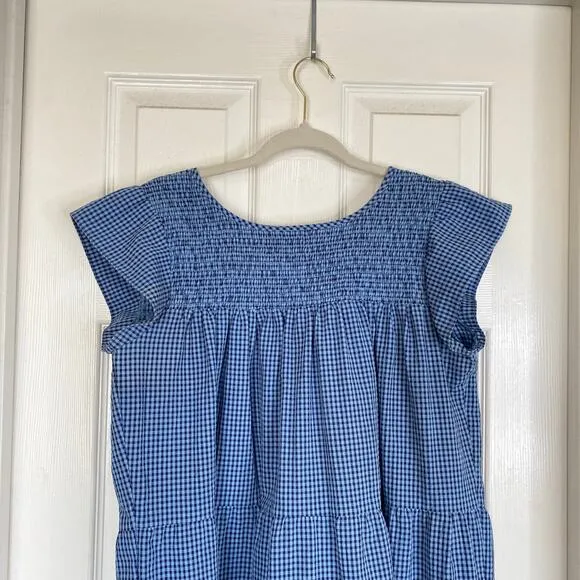 MAXWELL &amp; GERALDINE Rose Dress Blue Gingham Size Medium Summer Seersucker Check
