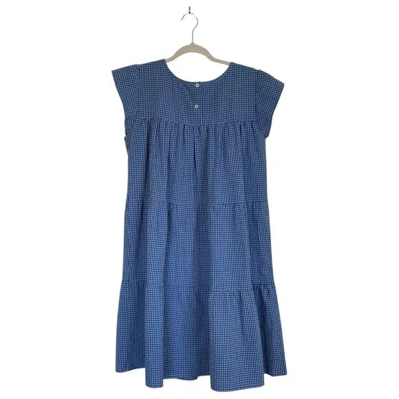MAXWELL &amp; GERALDINE Rose Dress Blue Gingham Size Medium Summer Seersucker Check