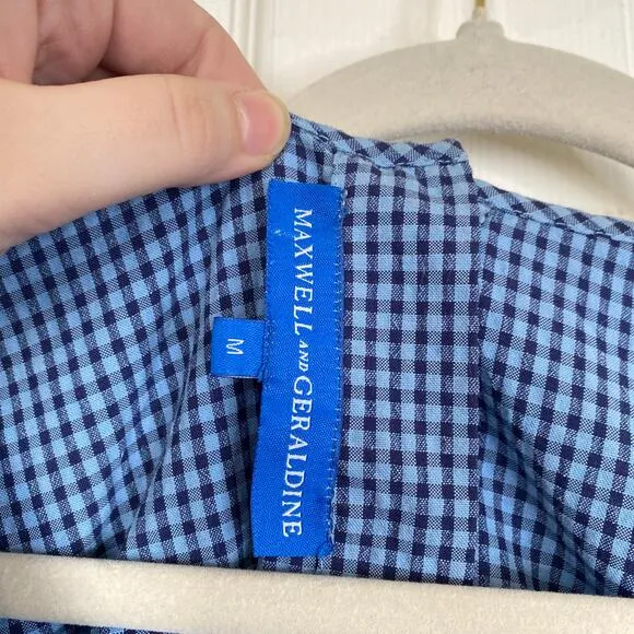 MAXWELL &amp; GERALDINE Rose Dress Blue Gingham Size Medium Summer Seersucker Check