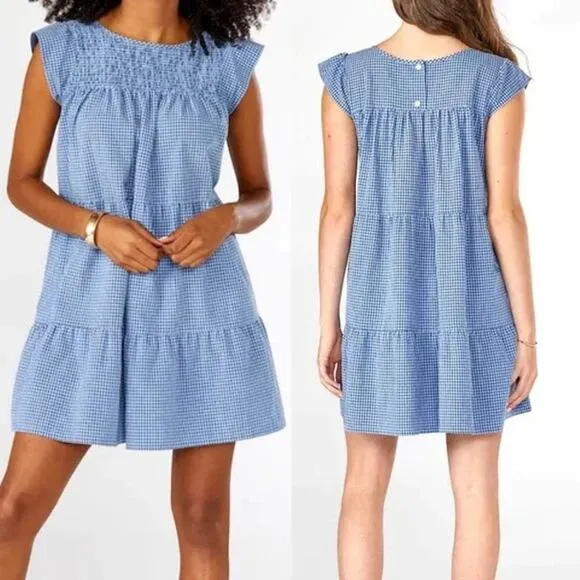 MAXWELL &amp; GERALDINE Rose Dress Blue Gingham Size Medium Summer Seersucker Check