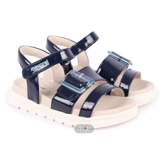 MAYORAL Glossy Buckle Sandals in Navy