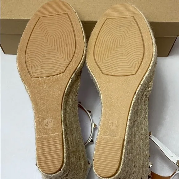 Maypol Anthro white leather studded espadrille wedges