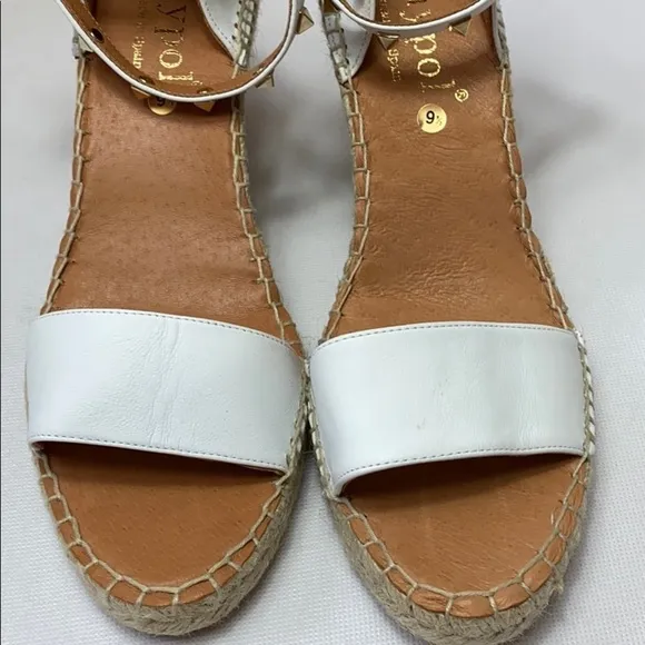 Maypol Anthro white leather studded espadrille wedges