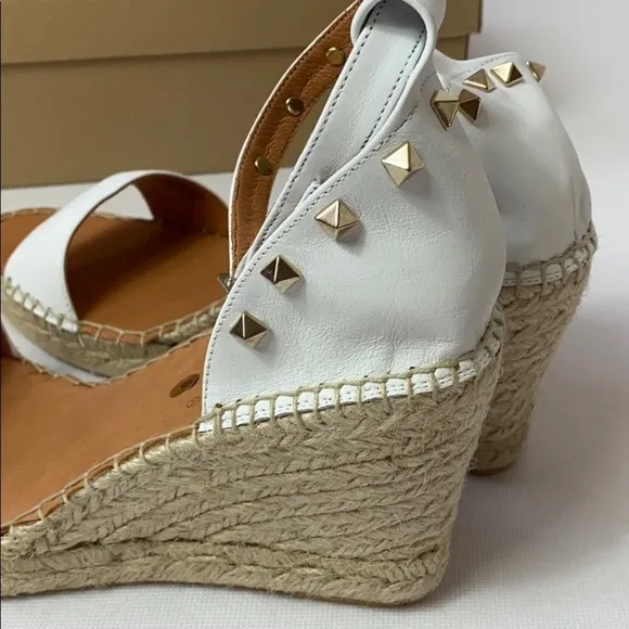 Maypol Anthro white leather studded espadrille wedges