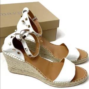 Maypol Anthro white leather studded espadrille wedges
