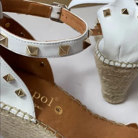 Maypol Anthro white leather studded espadrille wedges