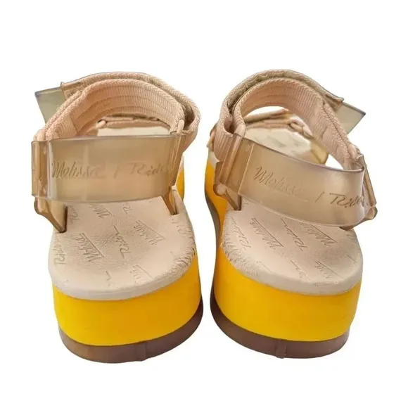 Melissa Rider Papete Jelly Strappy Platform Wedges Sandals 7 Pink Open Toe PVC