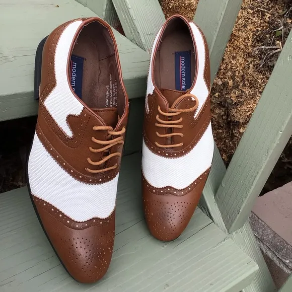 Men Two Tone Win Tip Oxford Lace Up Shoes