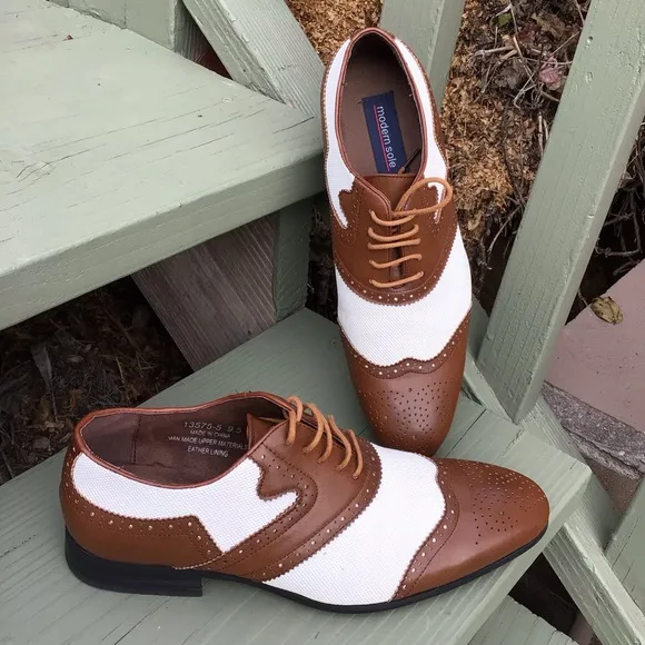 Men Two Tone Win Tip Oxford Lace Up Shoes