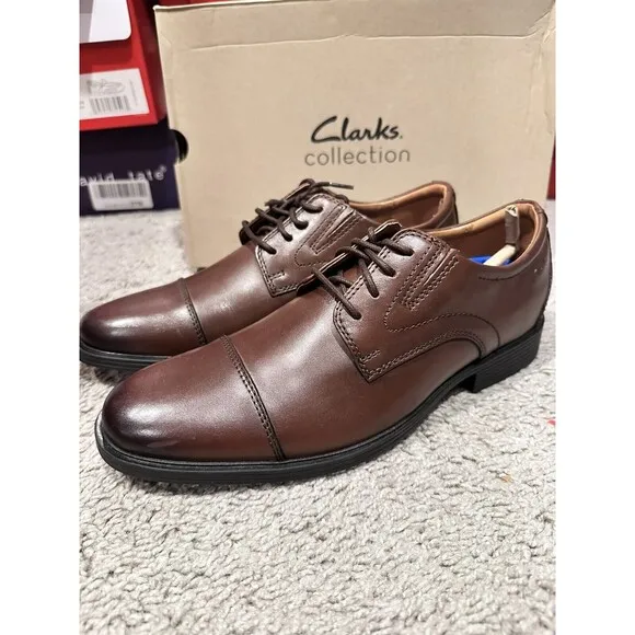 Men's Clarks, Whiddon Cap Toe Oxford Mahogany Brown Fabric Leather Mens‎ 7 M