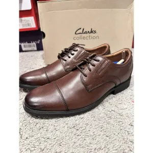 Men's Clarks, Whiddon Cap Toe Oxford Mahogany Brown Fabric Leather Mens‎ 7 M