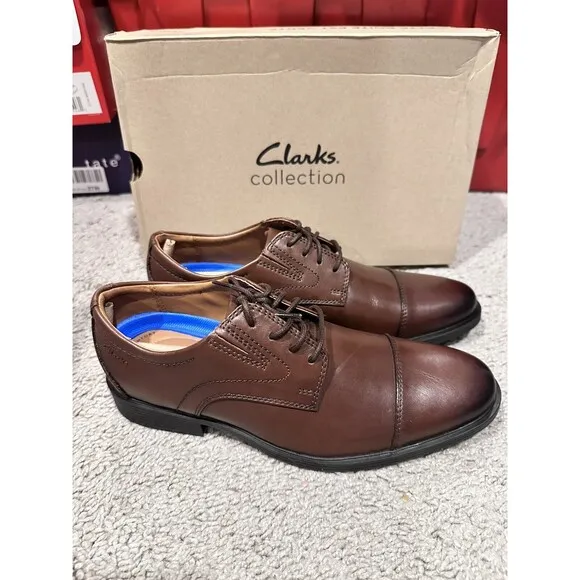 Men's Clarks, Whiddon Cap Toe Oxford Mahogany Brown Fabric Leather Mens‎ 7 M