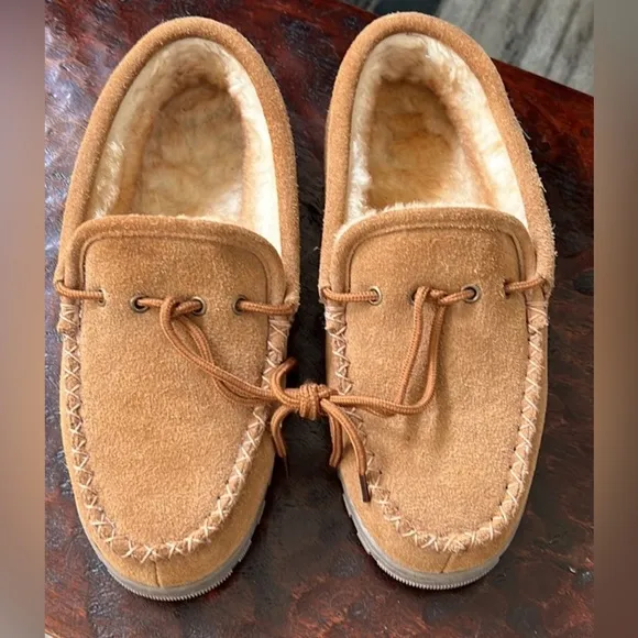 Men’s Cloud 9 Real Chestnut Suede Sheepskin Lined Slippers Moccasins Shoes