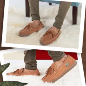 Men’s Cloud 9 Real Chestnut Suede Sheepskin Lined Slippers Moccasins Shoes