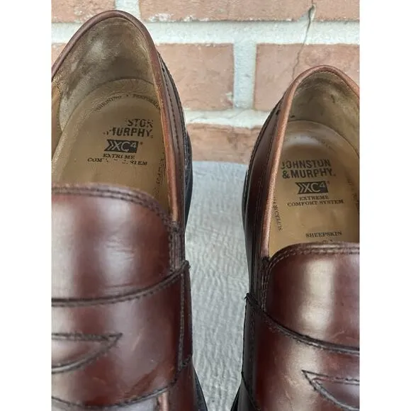 Men's Johnston&amp;Murphy XC4 Brown leather Penny Loafer Size 10.5M Made in India