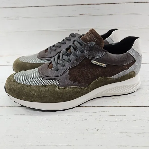 Mephisto Driss Mixed Media Mens 10 Brown Green Leather Lace Up Sneakers Shoes