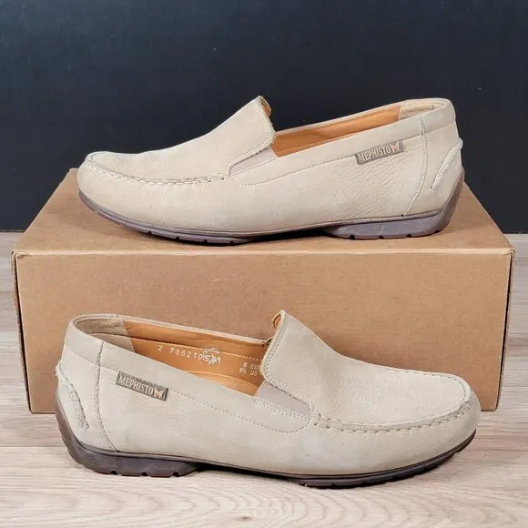 Mephisto Shoes Mens Size 8.5 Beige Suede Driving Loafer Moccasin Pinch Toe
