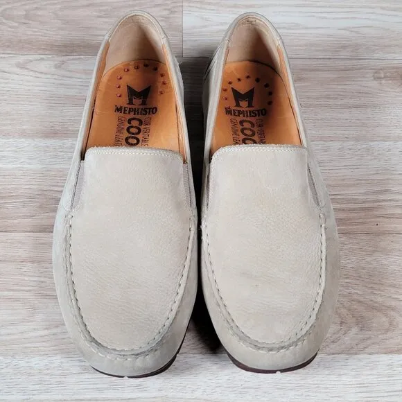 Mephisto Shoes Mens Size 8.5 Beige Suede Driving Loafer Moccasin Pinch Toe