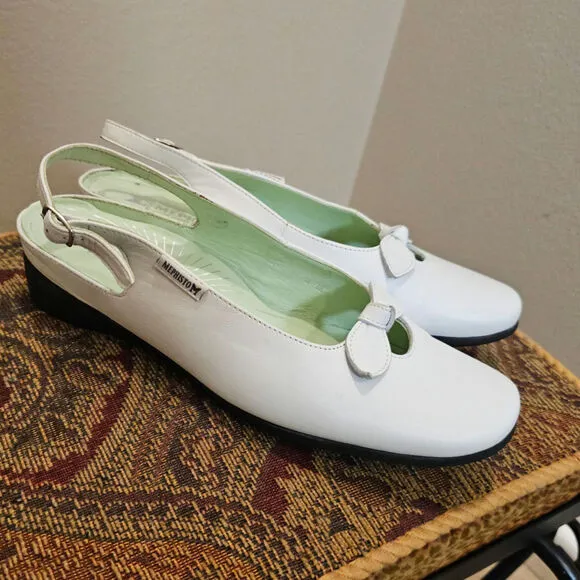 Mephisto Women's White Leather Bow Flats Size 8