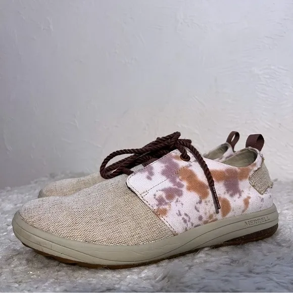 Merrell Gridway Cotton Canvas Sneakers Lace-Up Shoes Women's Size 7.5 Beige